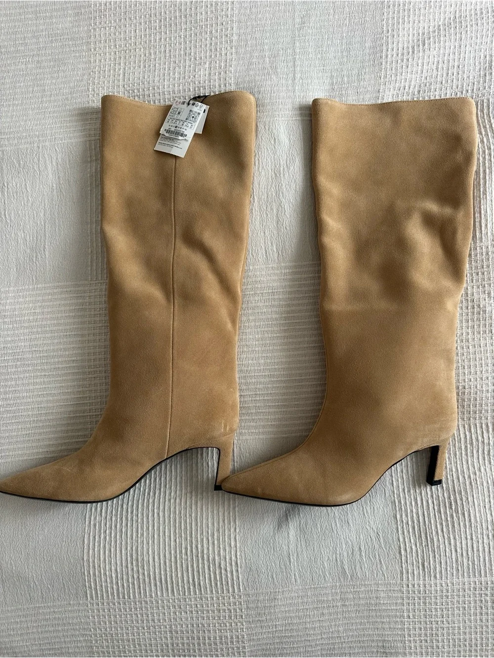 ZARA Leather Knee High Pointed Toe Boots Camel Size 38 / US 7.5 NWT